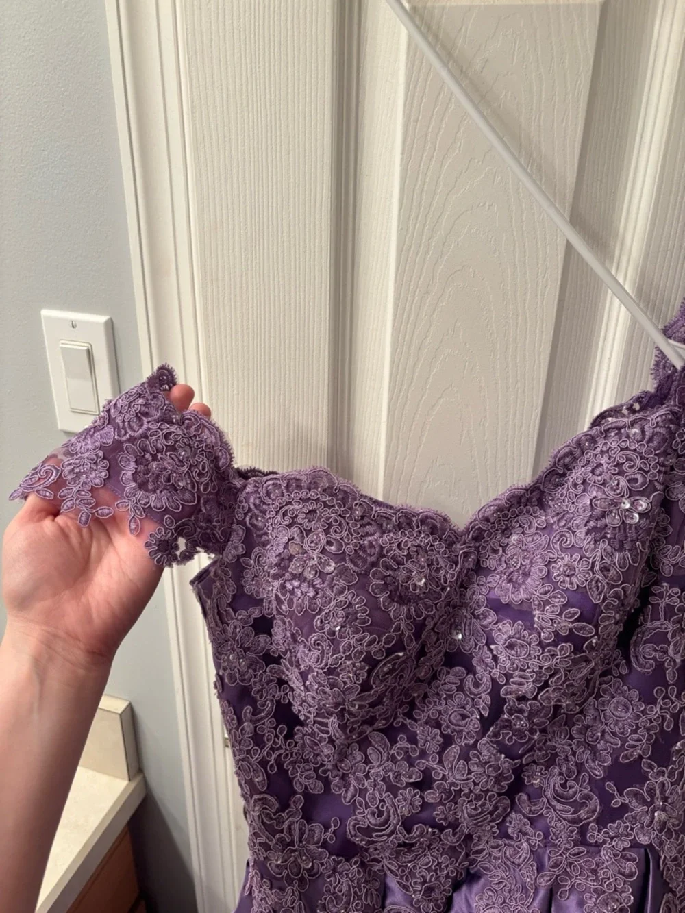 JJs House Lavender Lace Appliqué V-Neck Tulle Ball Gown - Picture 3 of 7